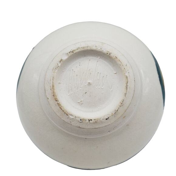 Studio Pottery Squat Vase Round Signed Hand Painted Arts & Craft Striped Pot Vtg - Picture 6 of 7